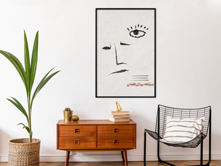 Wall Poster Sketched Smile - abstract black face and eye on a gray background 134343 additionalImage 4
