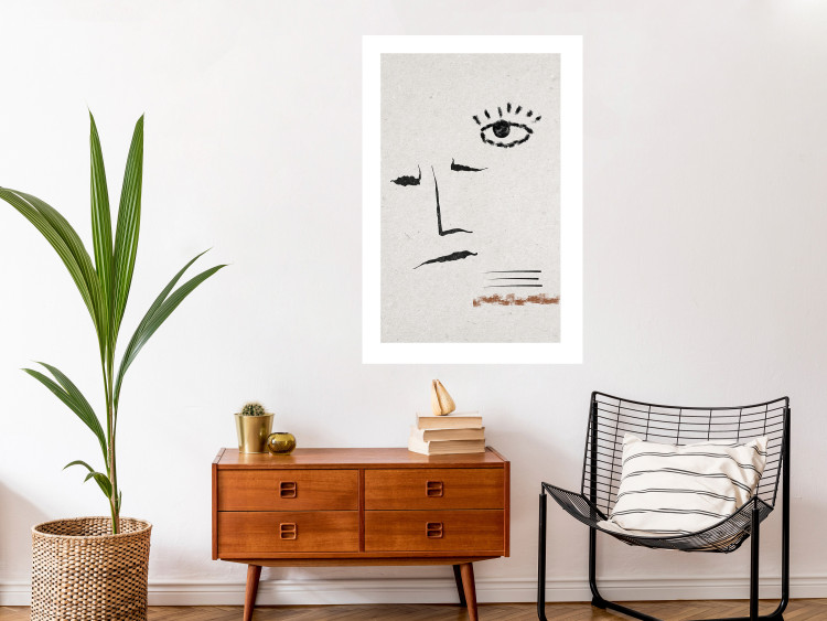 Wall Poster Sketched Smile - abstract black face and eye on a gray background 134343 additionalImage 3