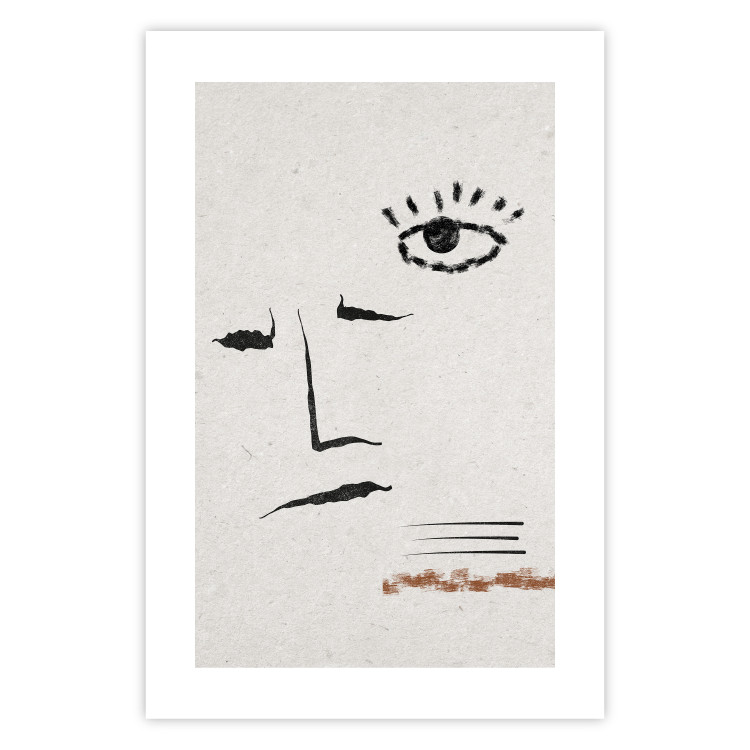 Wall Poster Sketched Smile - abstract black face and eye on a gray background 134343 additionalImage 25