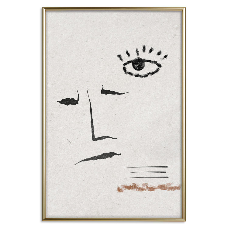Wall Poster Sketched Smile - abstract black face and eye on a gray background 134343 additionalImage 21