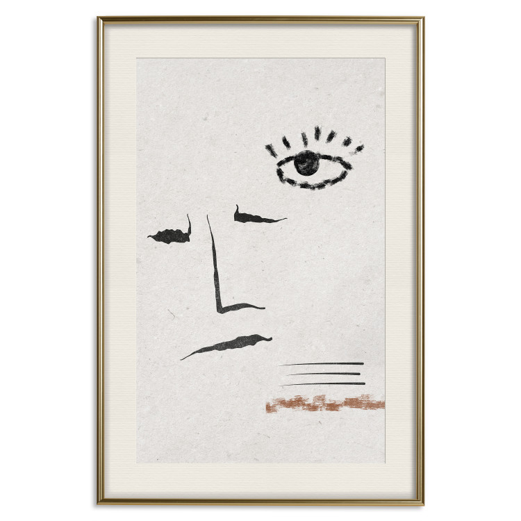 Wall Poster Sketched Smile - abstract black face and eye on a gray background 134343 additionalImage 20