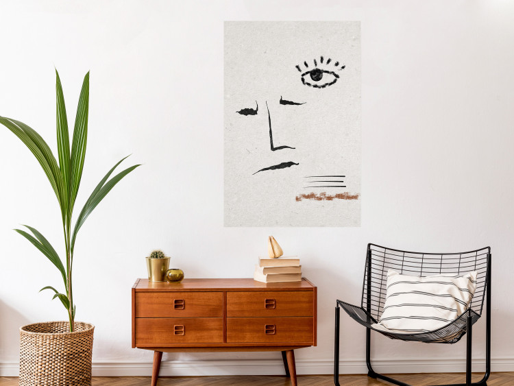 Wall Poster Sketched Smile - abstract black face and eye on a gray background 134343 additionalImage 4