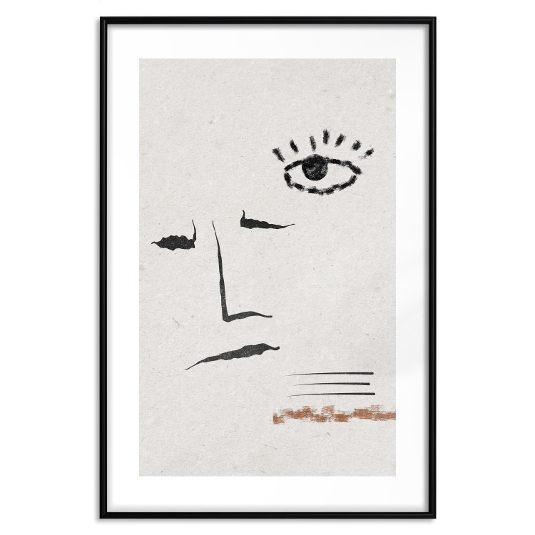 Wall Poster Sketched Smile - abstract black face and eye on a gray background 134343 additionalImage 17