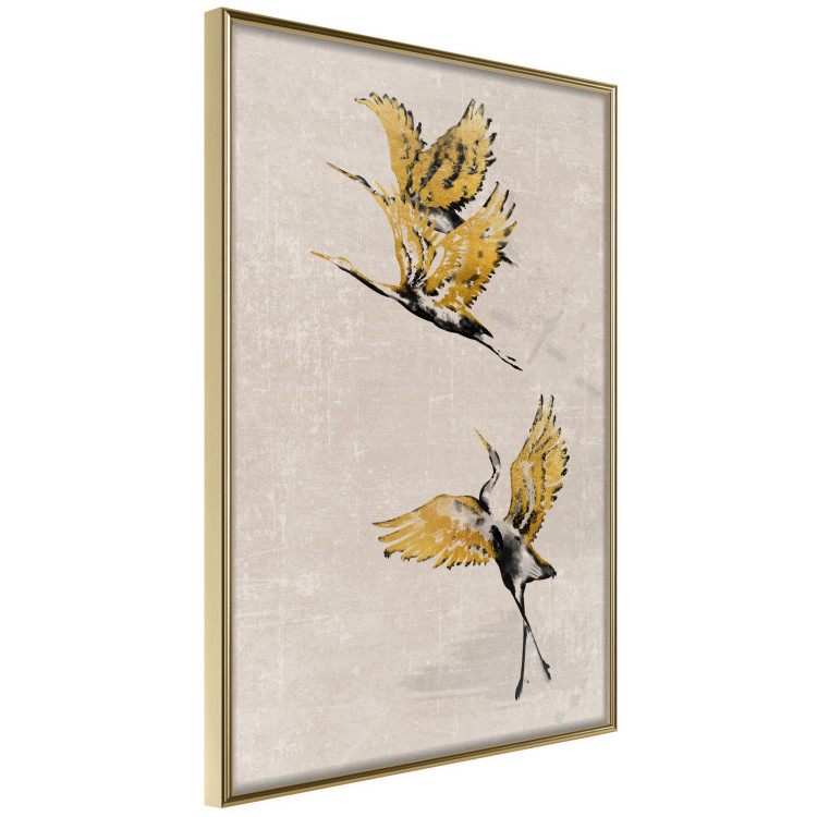 Poster Golden Geese - pattern of flying birds and beige background in scandi boho style 136543 additionalImage 12