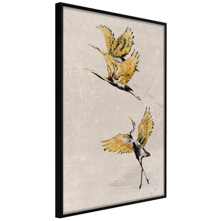 Poster Golden Geese - pattern of flying birds and beige background in scandi boho style 136543 additionalImage 11