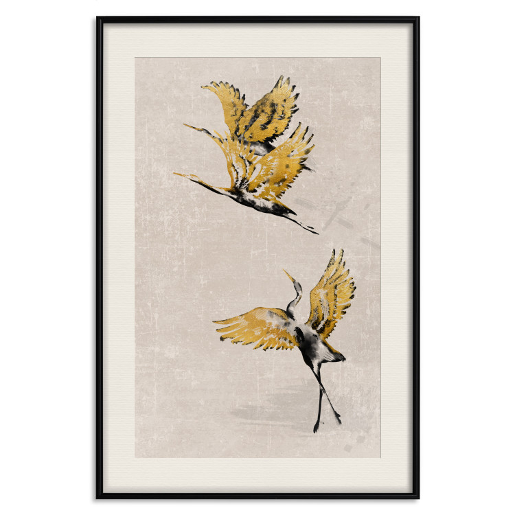 Poster Golden Geese - pattern of flying birds and beige background in scandi boho style 136543 additionalImage 24