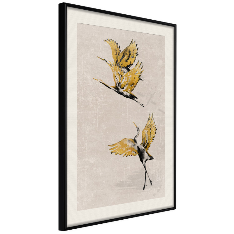 Poster Golden Geese - pattern of flying birds and beige background in scandi boho style 136543 additionalImage 9
