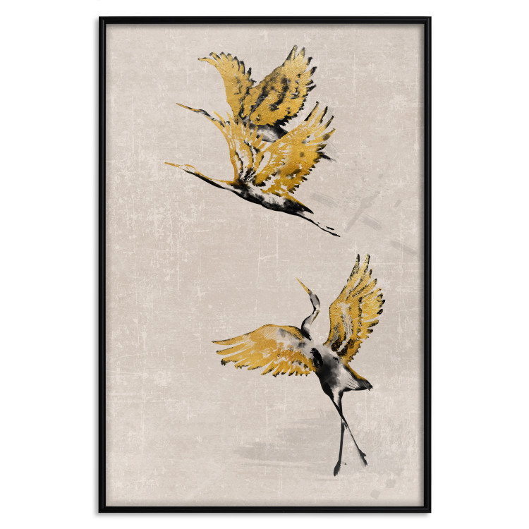 Poster Golden Geese - pattern of flying birds and beige background in scandi boho style 136543 additionalImage 18