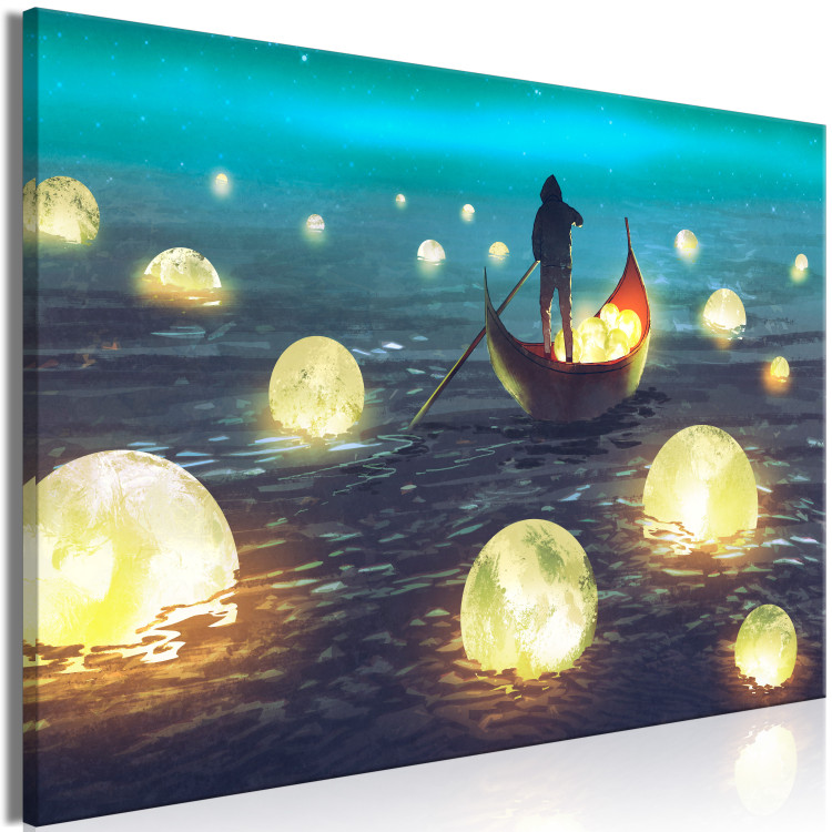 Canvas Art Print Cruise in the Moonlight - Abstract theme with a man in a boat 137243 additionalImage 2