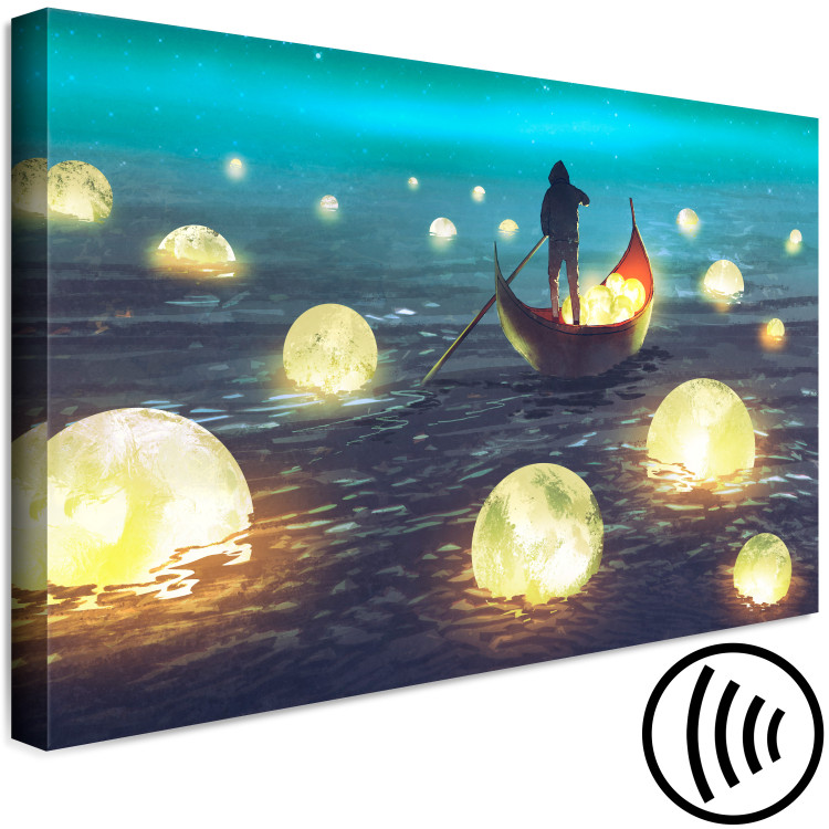 Canvas Art Print Cruise in the Moonlight - Abstract theme with a man in a boat 137243 additionalImage 6