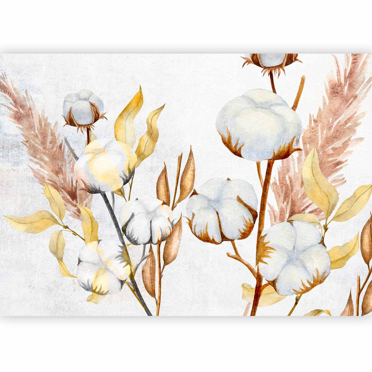 Wall Mural Boho motif - painted leaves and cotton flowers in shades of blue 143843 additionalImage 1