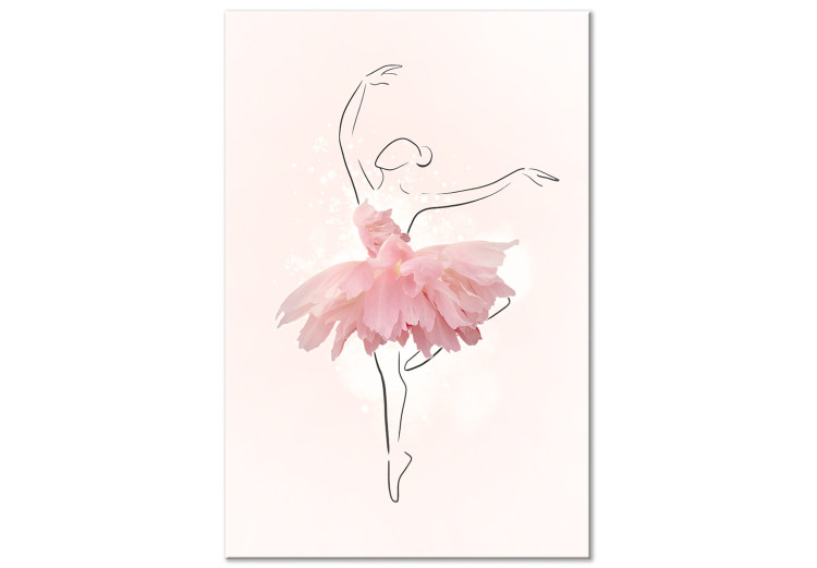 Canvas Art Print Ballerina (1-piece) - woman's line art in a pink floral dress 145243