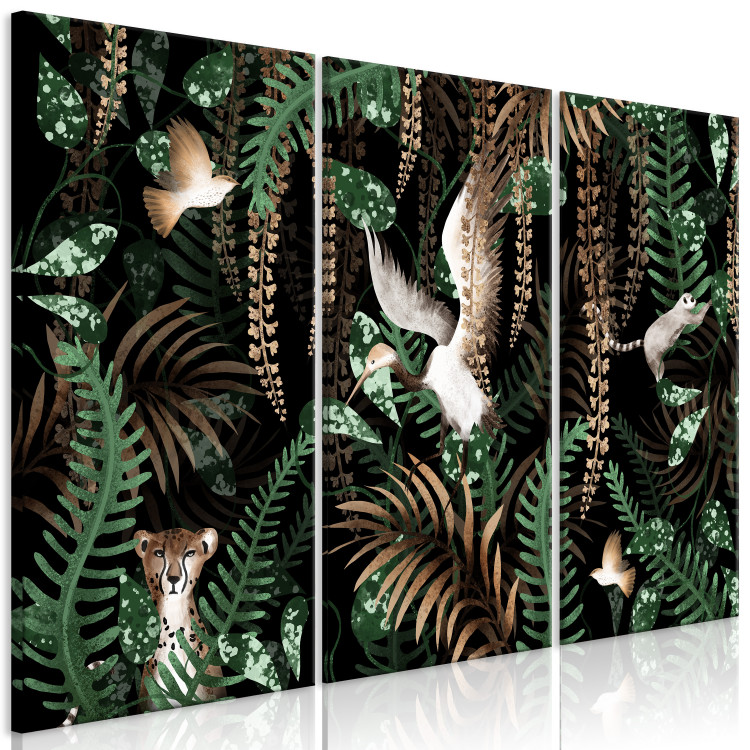Canvas Art Print Tropical Jungle - Triptych with Exotic Animals 146443 additionalImage 2