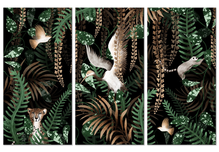 Canvas Art Print Tropical Jungle - Triptych with Exotic Animals 146443