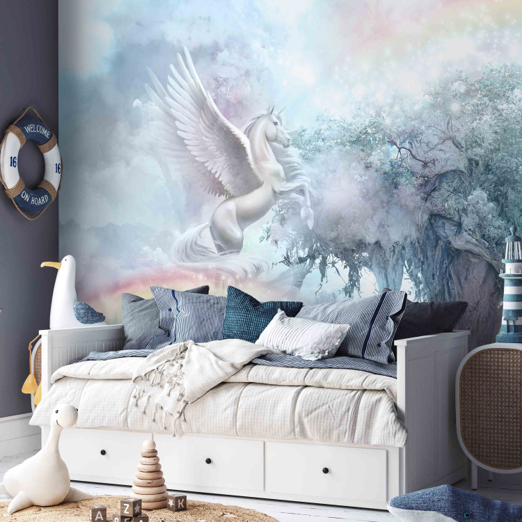 Photo Wallpaper Unicorn and Magic Tree - Blue and Rainbow Land in the Clouds 148543 additionalImage 4