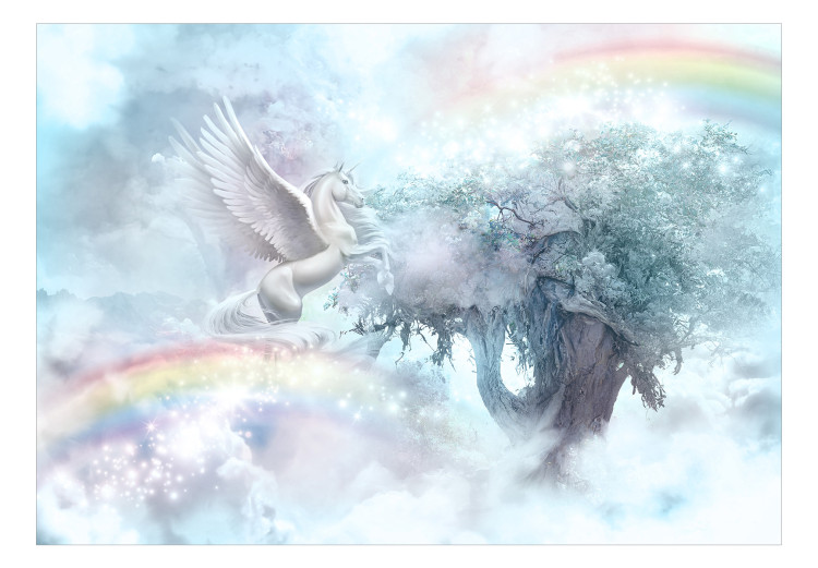 Photo Wallpaper Unicorn and Magic Tree - Blue and Rainbow Land in the Clouds 148543 additionalImage 1
