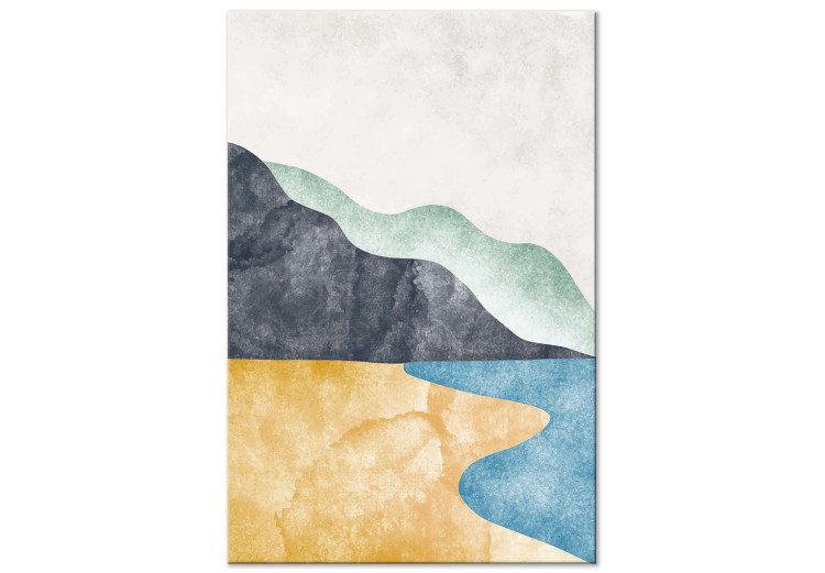 Canvas Art Print Abstract Landscape - Beach, Mountains and Ocean Against a Light Gray Sky 149743