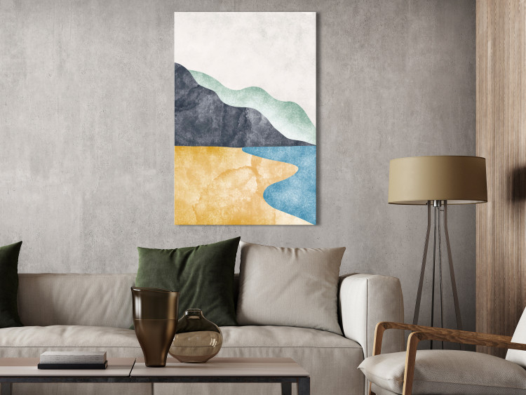 Canvas Art Print Abstract Landscape - Beach, Mountains and Ocean Against a Light Gray Sky 149743 additionalImage 3