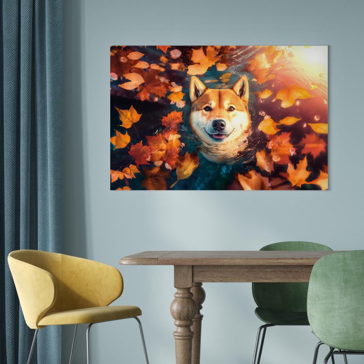Canvas Art Print AI Shiba Dog - Portrait of a Friendly Animal in an Autumn Mood - Horizontal 150243 additionalImage 3