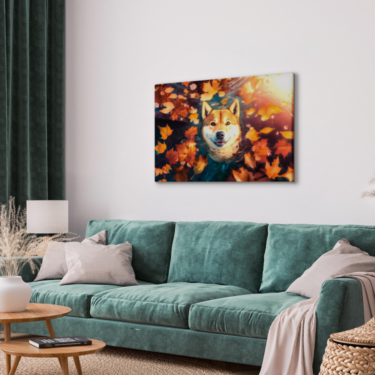 Canvas Art Print AI Shiba Dog - Portrait of a Friendly Animal in an Autumn Mood - Horizontal 150243 additionalImage 10