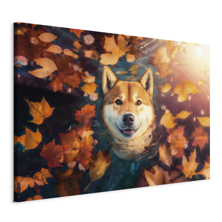 Canvas Art Print AI Shiba Dog - Portrait of a Friendly Animal in an Autumn Mood - Horizontal 150243 additionalImage 2
