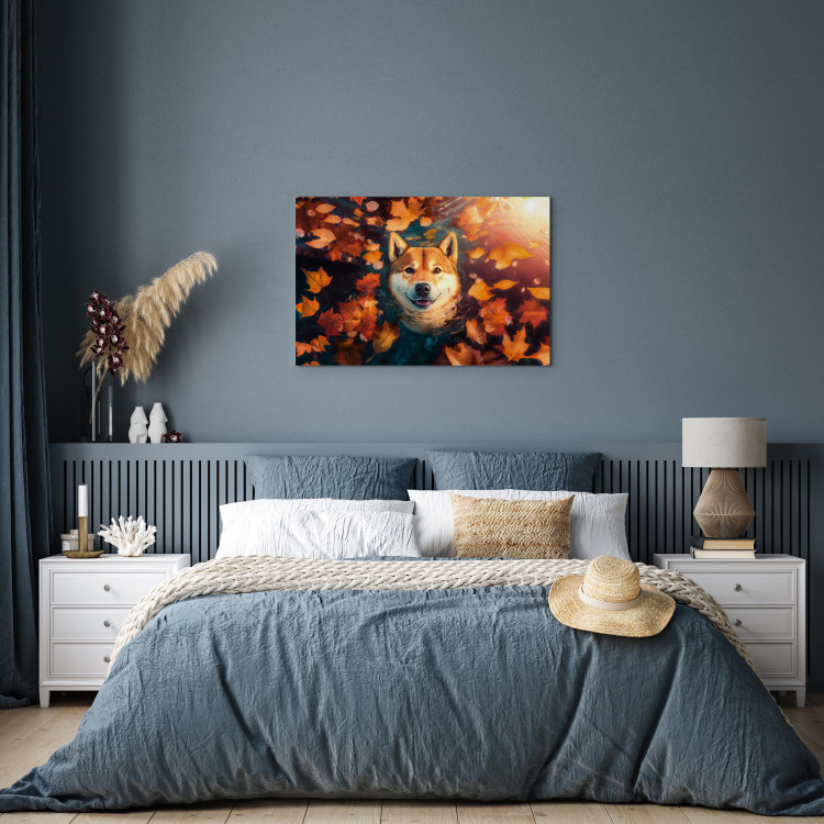 Canvas Art Print AI Shiba Dog - Portrait of a Friendly Animal in an Autumn Mood - Horizontal 150243 additionalImage 11