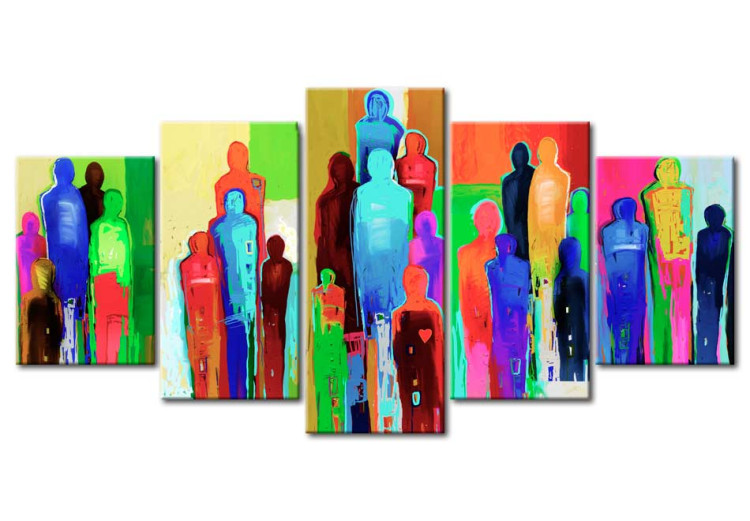 Canvas Art Print Crowd and Heart (5-piece) - colorful abstraction with various figures 47043