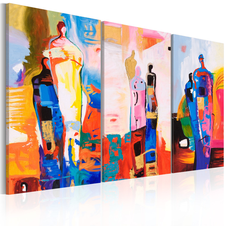 Canvas Pastel Figures (3-piece) - colorful abstraction with silhouettes 47143 additionalImage 2