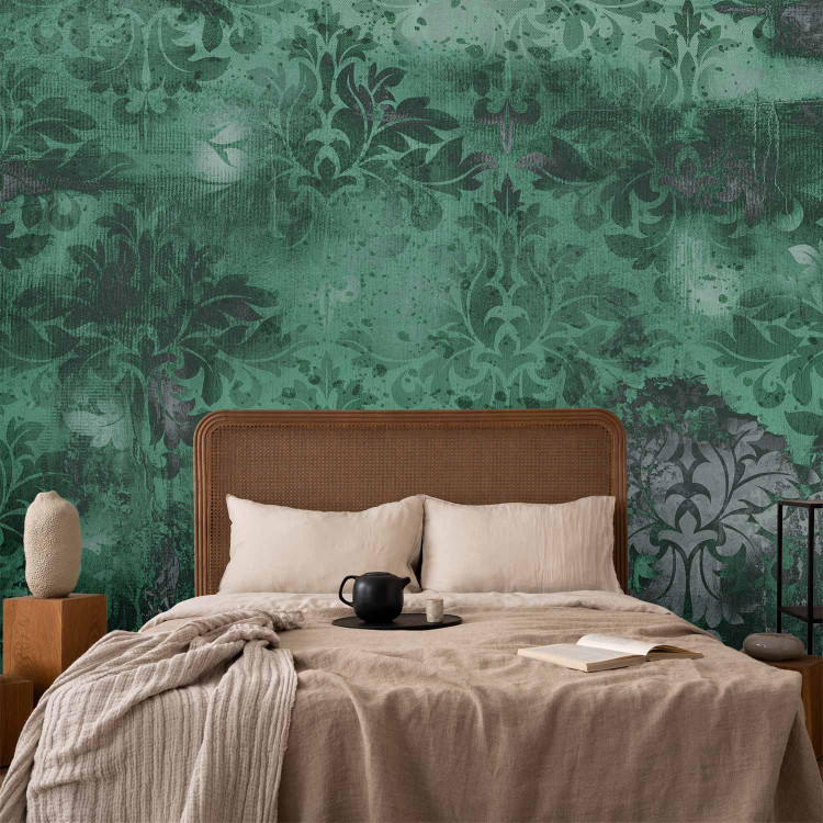 Photo Wallpaper Green motif - background with numerous ornaments and grey scratch effect 88743 additionalImage 2