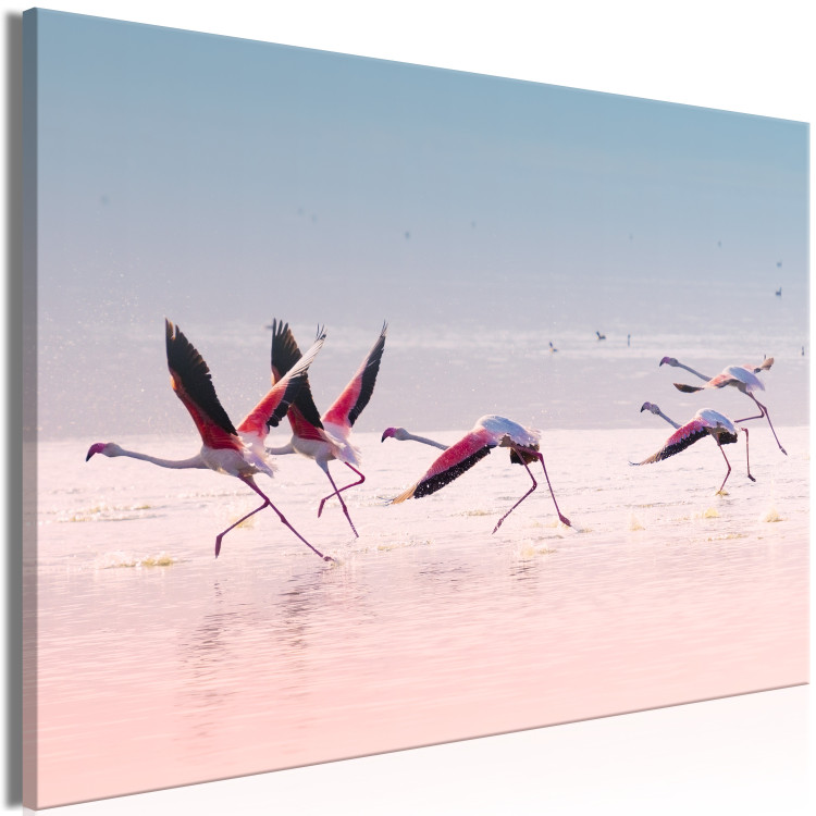 Canvas Art Print Birds Getting Ready to Fly (1-part) - Flamingos Against Water 117453 additionalImage 2
