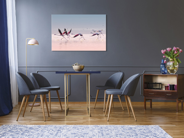 Canvas Art Print Birds Getting Ready to Fly (1-part) - Flamingos Against Water 117453 additionalImage 3