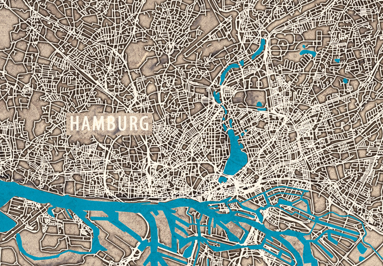 Canvas Art Print Discovering Hamburg (1-part) - Germany Map in Brown Hue 118553 additionalImage 5
