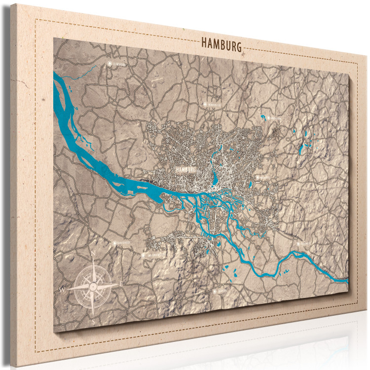 Canvas Art Print Discovering Hamburg (1-part) - Germany Map in Brown Hue 118553 additionalImage 2