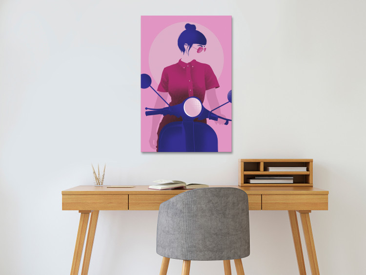Canvas Print Figure on a Motorcycle (1-part) - Woman's Silhouette on Pink 123353 additionalImage 3