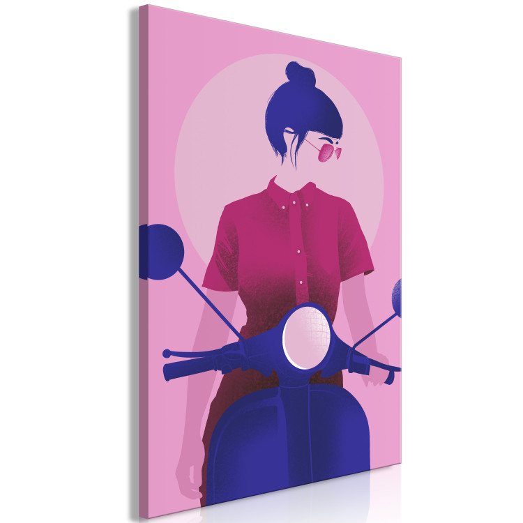 Canvas Print Figure on a Motorcycle (1-part) - Woman's Silhouette on Pink 123353 additionalImage 2
