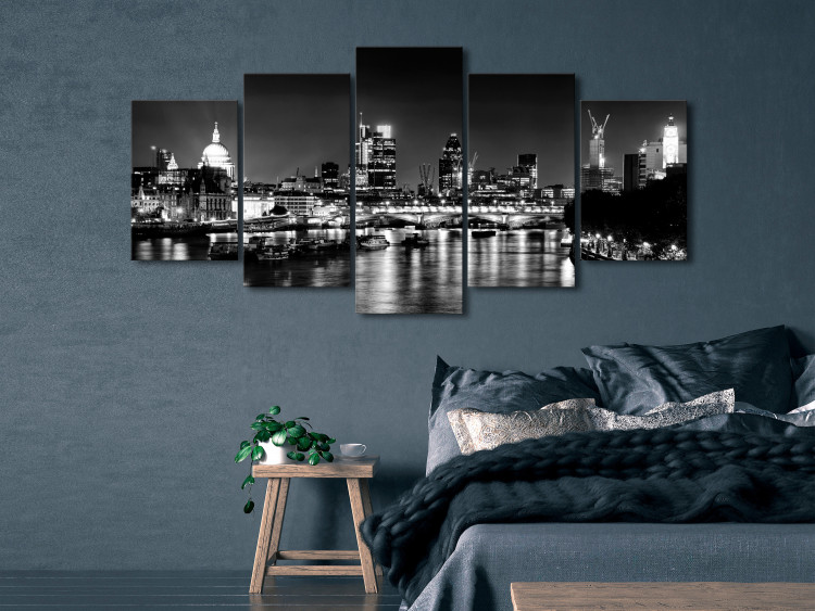 Canvas Print London Lights (5 Parts) Wide Black and White 123653 additionalImage 3