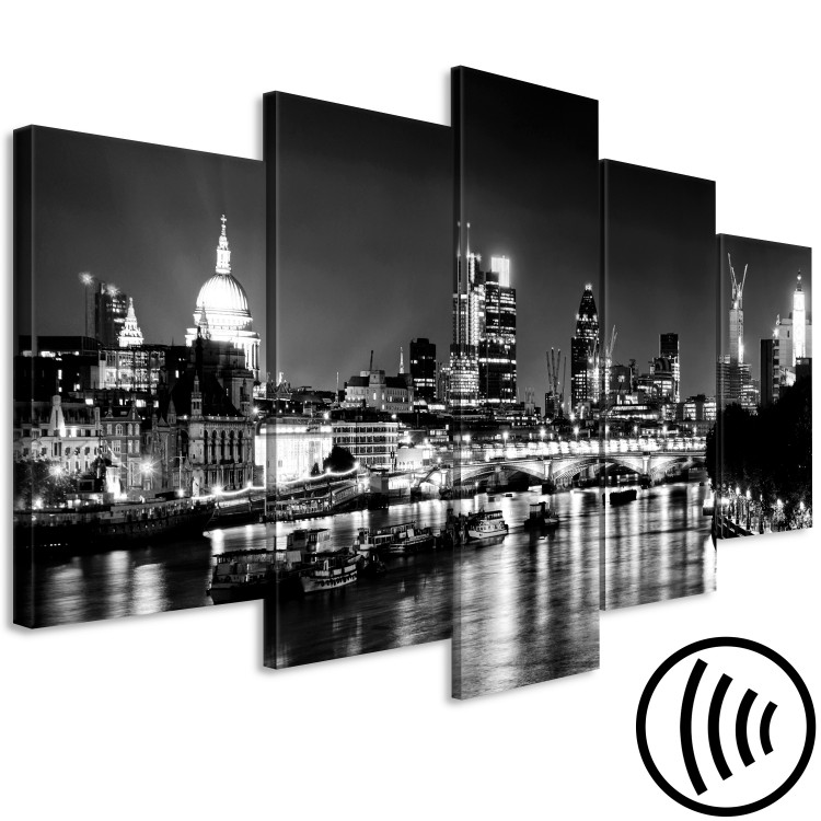 Canvas Print London Lights (5 Parts) Wide Black and White 123653 additionalImage 6