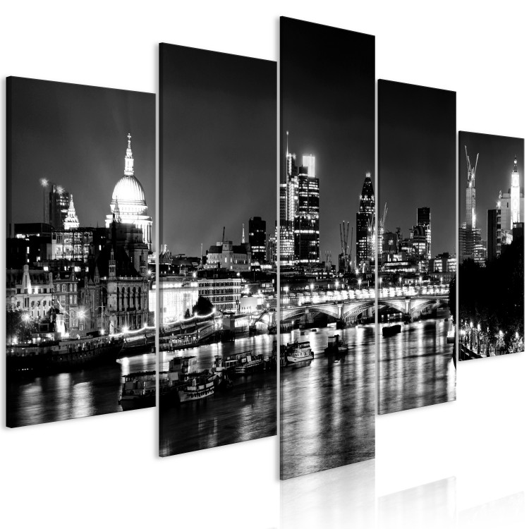 Canvas Print London Lights (5 Parts) Wide Black and White 123653 additionalImage 2