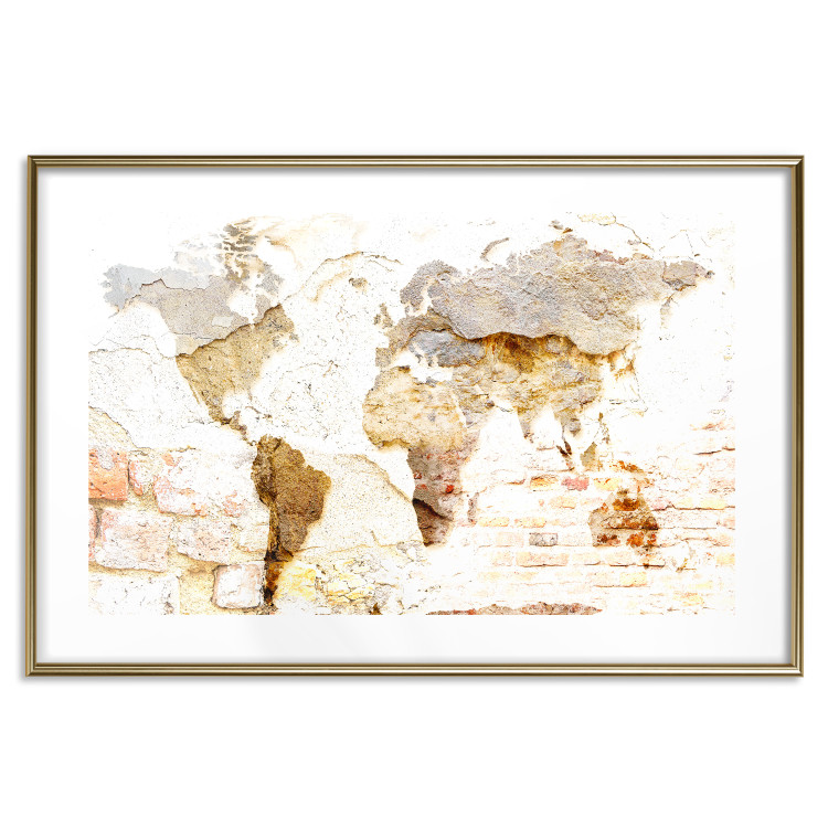Poster Paint My World - world map on distressed brick texture 123853 additionalImage 14