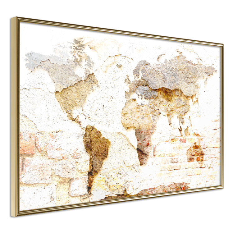 Poster Paint My World - world map on distressed brick texture 123853 additionalImage 10
