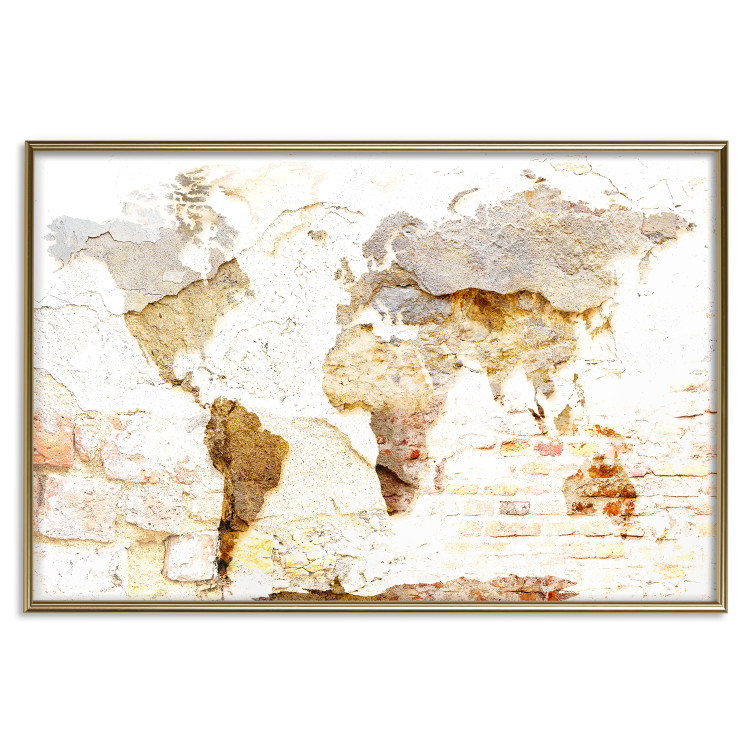 Poster Paint My World - world map on distressed brick texture 123853 additionalImage 16