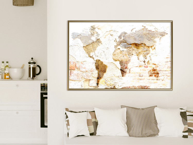 Poster Paint My World - world map on distressed brick texture 123853 additionalImage 8