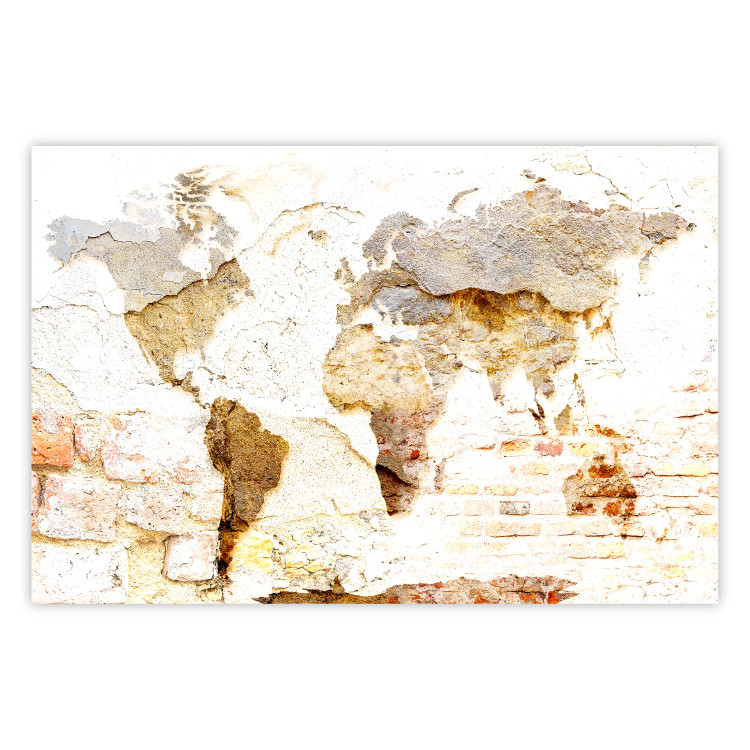 Poster Paint My World - world map on distressed brick texture 123853