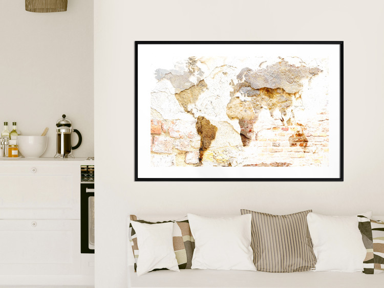 Poster Paint My World - world map on distressed brick texture 123853 additionalImage 7