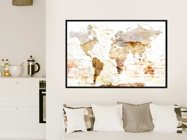 Poster Paint My World - world map on distressed brick texture 123853 additionalImage 6