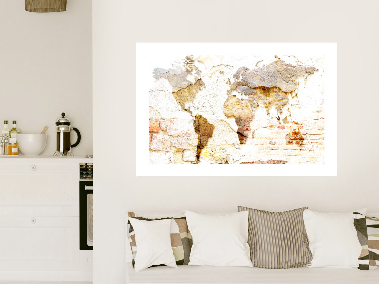 Poster Paint My World - world map on distressed brick texture 123853 additionalImage 5