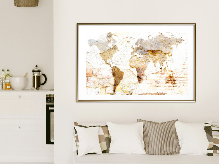 Poster Paint My World - world map on distressed brick texture 123853 additionalImage 13