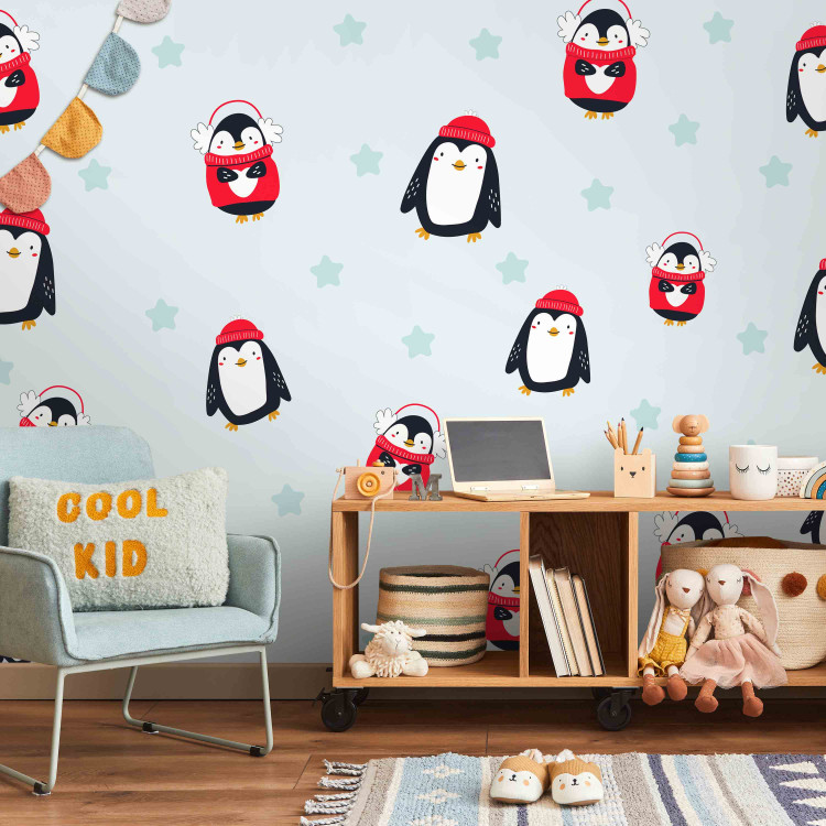 Photo Wallpaper Penguins - Children's graphics with penguins and stars on a white background 127553 additionalImage 6