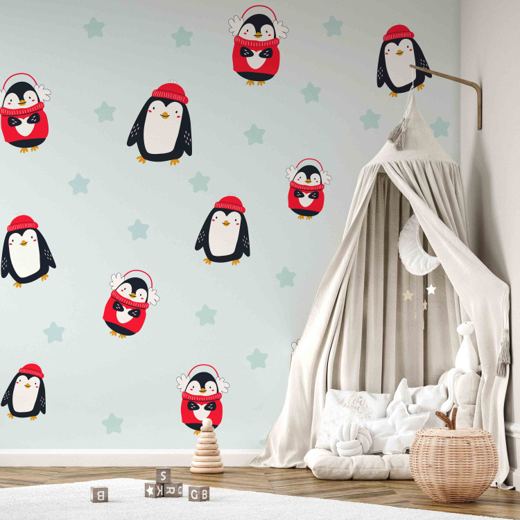 Photo Wallpaper Penguins - Children's graphics with penguins and stars on a white background 127553 additionalImage 4
