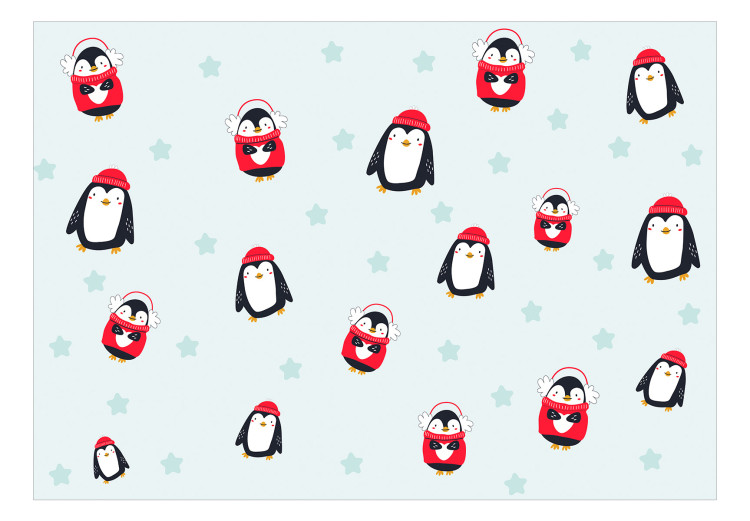Photo Wallpaper Penguins - Children's graphics with penguins and stars on a white background 127553 additionalImage 1